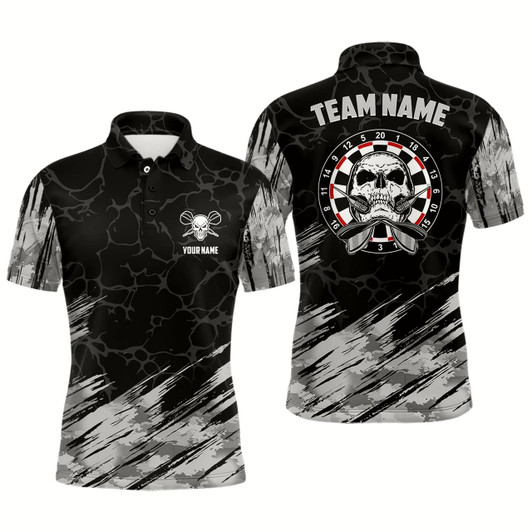 Goofygearprints Personalized All Over Print Skull Darts Mens Polo Shirt Grey Black Dart Jerseys For Men