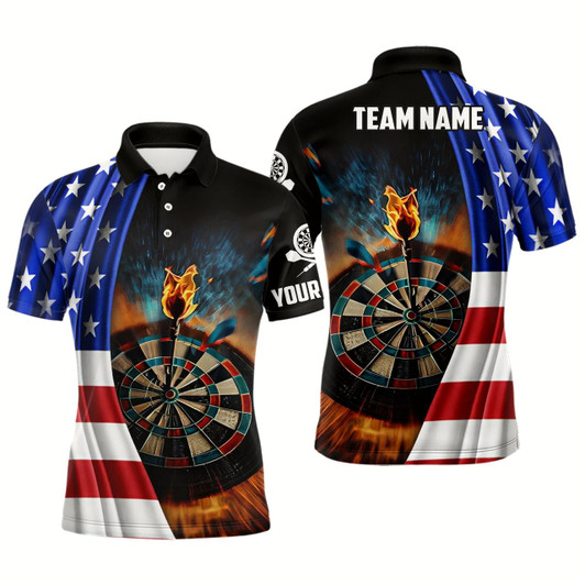 Goofygearprints American Flag Mens Darts Polo Shirt Custom Fire Patriotic Darts Shirt For Men Dart Jerseys Style 1
