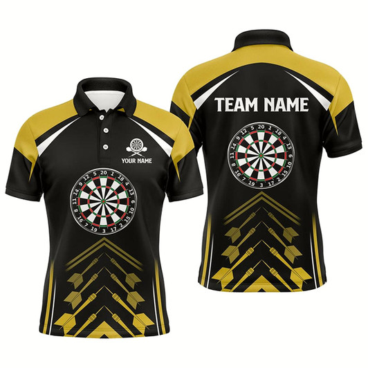 Goofygearprints Personalized Yellow Black Mens Darts Polo Shirt Custom Darts Shirt For Men Dart Jerseys