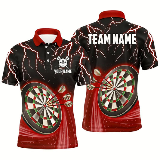 Goofygearprints Red Thunder Lightning Mens Darts Polo Shirt Custom Darts Shirt For Men Dart Jerseys