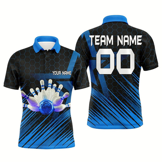 Goofygearprints Blue Bowling Shirt For Men Custom Polo Bowling Jersey 3D Bowling Team Shirt For Men