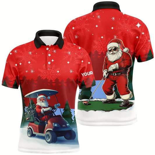 Goofygearprints Funny Santa Golfer Mens Golf Polo Shirts Custom Christmas Golf Tops For Men, Golf Attire For Men