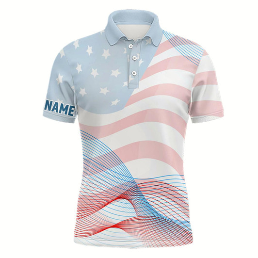 Goofygearprints Transparent American Flag Mens Golf Polo Shirts Custom Patriotic Golf Shirts For Men Golf Gifts