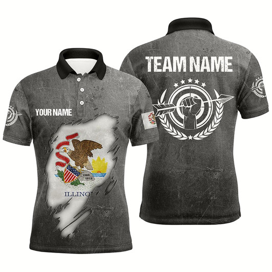 Goofygearprints Personalized Grunge Illinois Archery Men Polo Shirts, Custom Illinois Flag Shirts For Archers