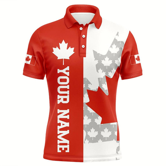 Goofygearprints Men Golf Polo Shirts Canadian Flag Custom Patriotic Red Maple Leaf White Golf Wears For Men