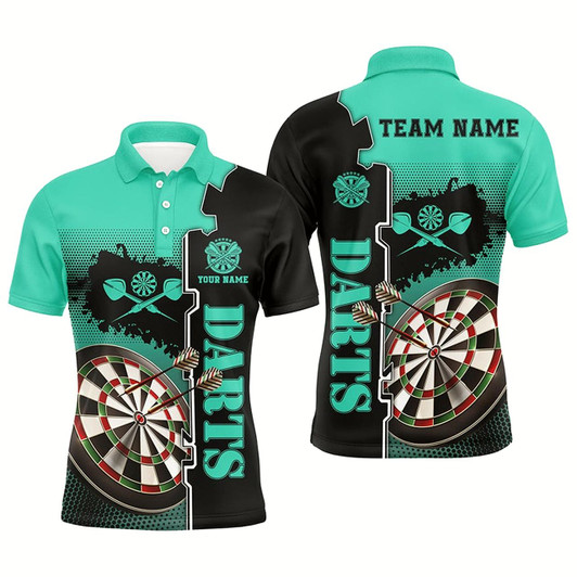 Goofygearprints Personalized Turquoise Black Mens Darts Polo Shirt Custom Darts Shirt For Men Dart Jerseys Style 2