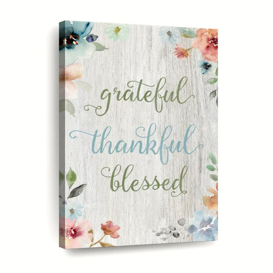 Grateful Spring Florals Wall Art Canvas For Living Room Christian Wall Decor Inspirational Christian Art