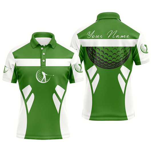 Goofygearprints Green And White Mens Golf Polo Shirts Custom Name Cool Golf Gifts For Mens