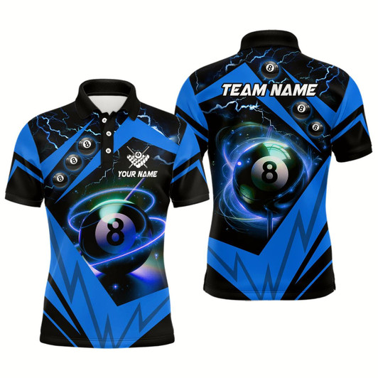 Goofygearprints Blue 8 Ball Pool Billiard Jerseys For Men Custom Billiard Polo Shirts Team League Billiard Shirts Style 2