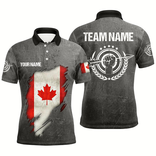 Goofygearprints Personalized Grunge Canada Archery Men Polo Shirts, Custom Canadian Flag Shirts For Archers Style 1