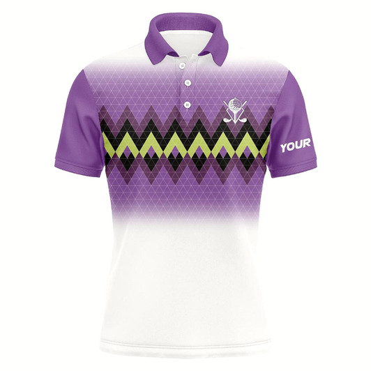 Goofygearprints Personalized Purple Graphic Stripe Argyle Pattern Custom Mens Golf Polo Shirts, Mens Golf Tops Style 1
