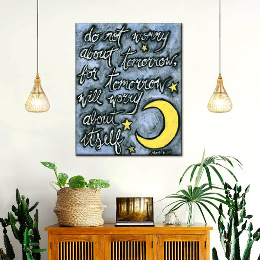 Do Not Worry About Tomorrow Bible Verse Wall Art Canvas Christian Wall Decor Inspirational Religious Art