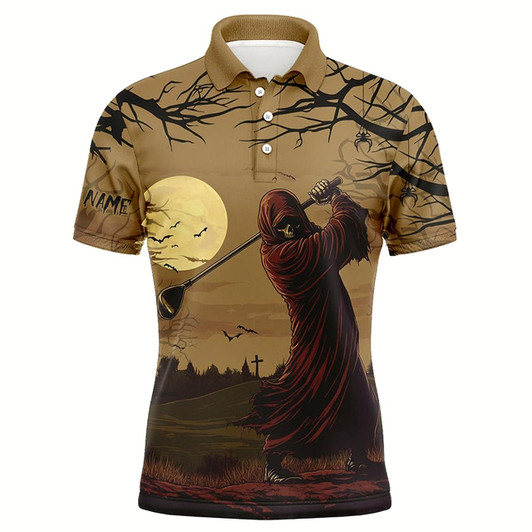 Goofygearprints Halloween Skull Golfer Mens Golf Polo Shirts Custom Halloween Golf Tops For Men Style 3