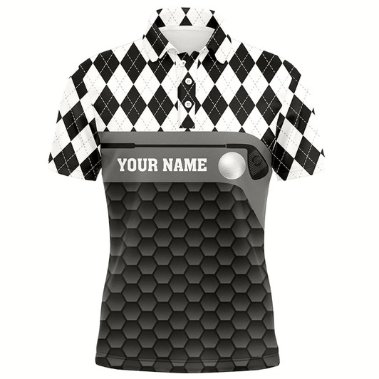 Goofygearprints Black And White Argyle Pattern Golf Outfits Men Custom Mens Golf Polo Shirts, Golf Gifts For Men Style 1