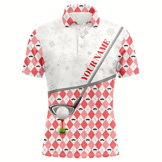Goofygearprints Red Argyle Pattern Christmas Men Golf Polo Shirt Custom Golf Tops For Men Christmas Golf Gifts