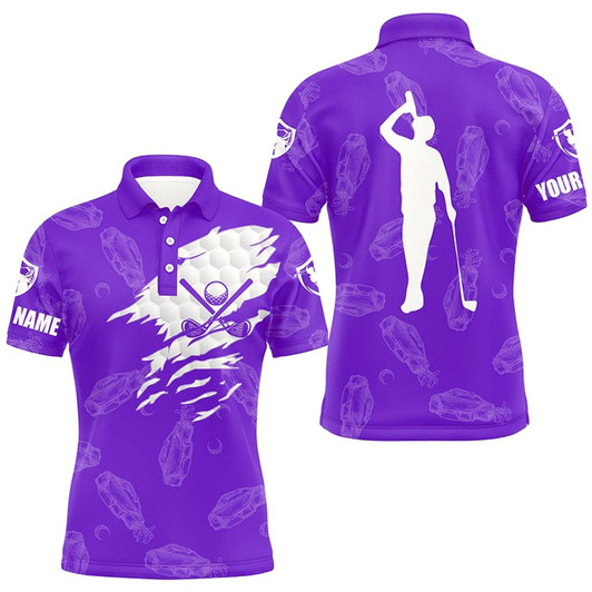 Goofygearprints Mens Golf Polo Shirt Custom Name Golf Clubs Pattern Shirt Purple Style 1