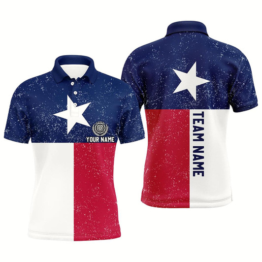 Goofygearprints Customized Grunge Texas Archery Polo Shirts For Men, Patriotic Texas Flag Shirts For Archer