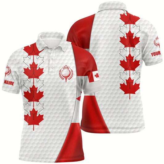 Goofygearprints Canadian Flag Mens Golf Polo Shirt Custom Maple Leaves Patriotic White Golf Ball Skin Shirt For Men Style 2