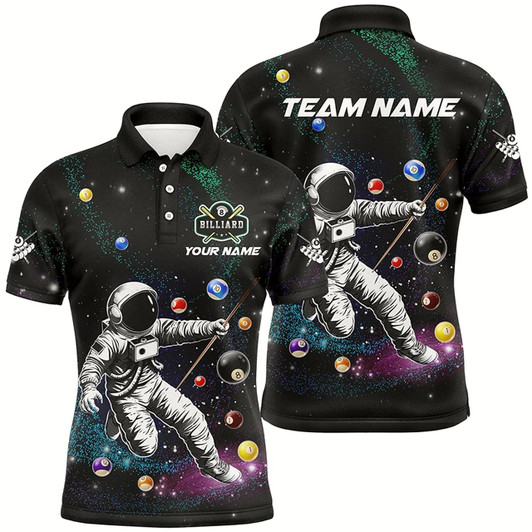 Goofygearprints Personalized Astronaut Playing Billiard 3D Printed Men Polo Shirts Custom Funny Billiard Apparel Style 1