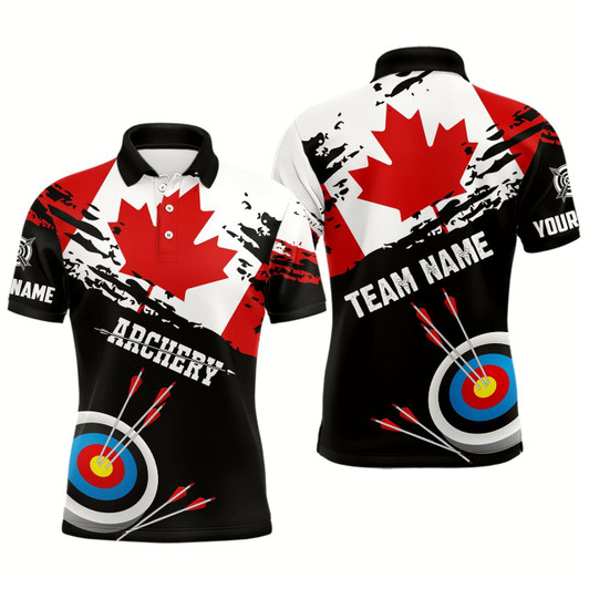 Goofygearprints Personalized Grunge Canada Flag Archery Men Polo Shirts, Custom Patriotic Canadian Archery Shirts Style 2