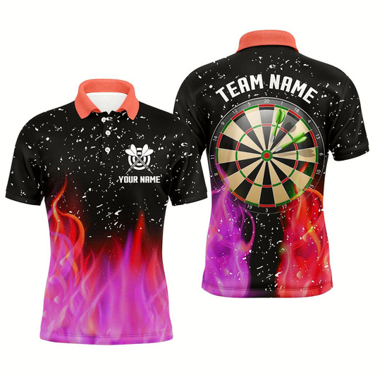 Goofygearprints 3D Red And Pink Fire Dartboard Men Darts Polo Shirts Custom Dart Shirts For Team Dart Jerseys