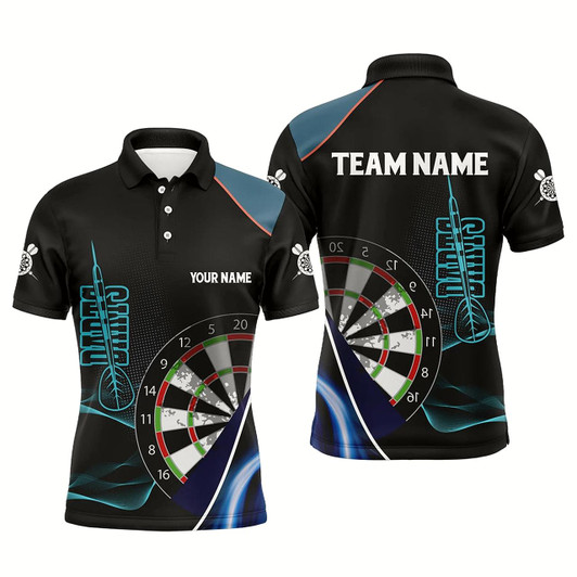Goofygearprints Personalized Blue Black 3D Mens Darts Polo Shirts Custom Dart Jerseys For Men Dart Team Shirts Style 1