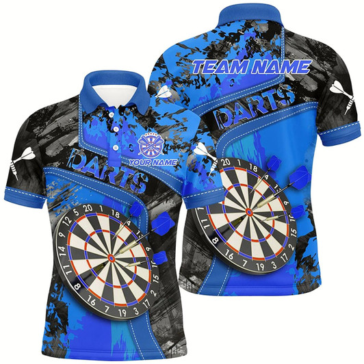 Goofygearprints Personalized 3D Dartboard Blue Grunge Men Darts Polo Shirts Custom Darts Team Jerseys Uniform