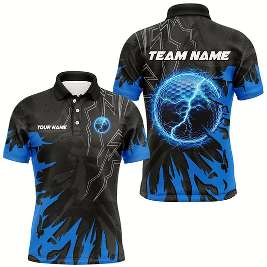Goofygearprints Black And Blue Lightning Thunder Golf Ball Mens Golf Polo Shirts Custom Golf Outfits Men