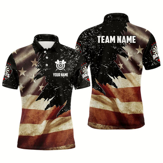 Goofygearprints Personalized Retro American Flag Dart Polo Shirts For Men Custom Patriotic Dart Jerseys Uniform
