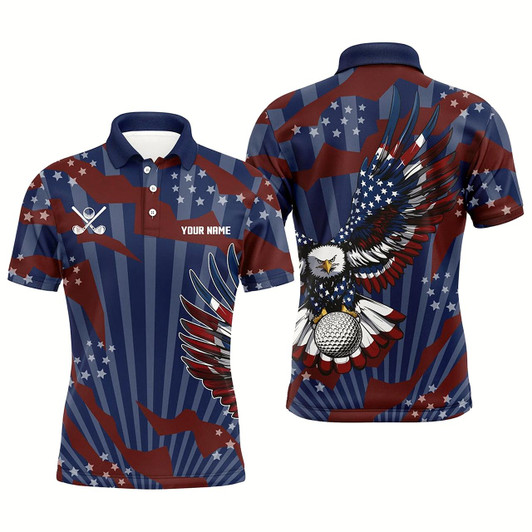 Goofygearprints American Flag Eagle Golf Ball Mens Golf Polo Shirts Custom Patriotic Mens Golf Tops, Golfing Gifts