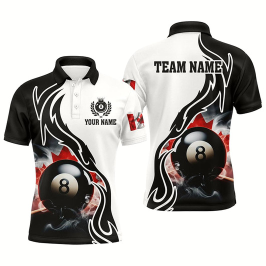 Goofygearprints Personalized 3D 8 Ball Pool Smoke Canada Flag Men Billiard Polo Shirts, Patriotic Shirts For Pooler
