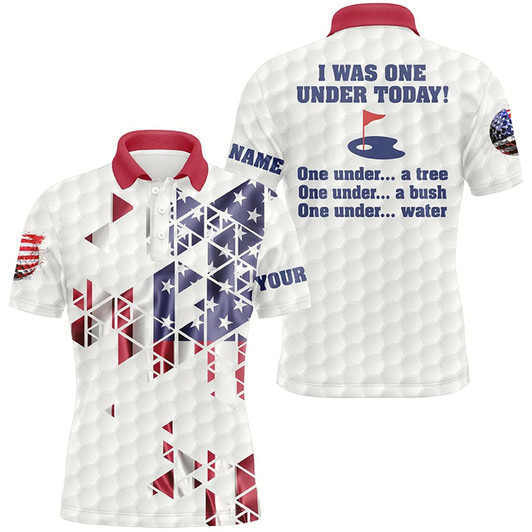 Goofygearprints Funny Mens Golf Polo Shirts American Flag Custom I Was One Under Today, Under A Tree, Bush, Water Style 2