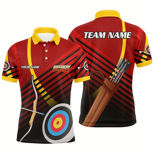 Goofygearprints Personalized 3D Target Archery Polo Shirts For Men, Custom Arrows Recurve Bow Archery Shirts