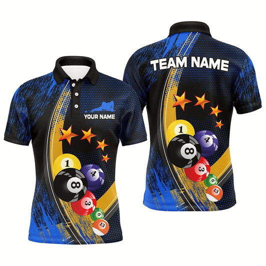Goofygearprints Personalized Custom Name Blue Billiard Balls 3D Billiard Men Polo Shirts 8 Ball Pool Polo Shirts