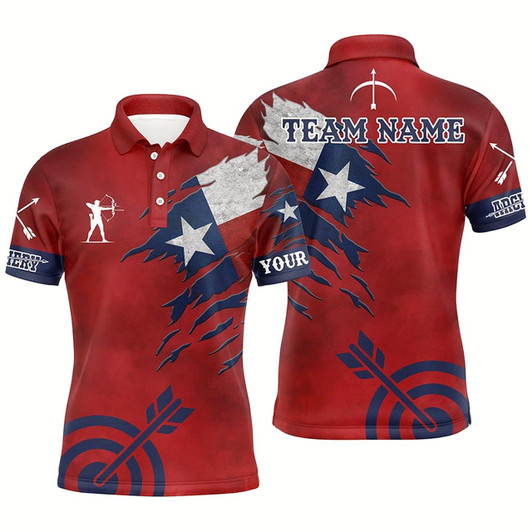 Goofygearprints Personalized Texas Archery Men Polo Shirts, Archery Jerseys Texas Flag Shirts For Patriotic Archer
