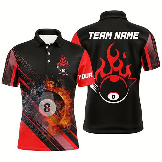 Goofygearprints Personalized Red Billiard Jerseys Custom 3D Billiard 8 Ball Fire And Water Polo Shirts For Men