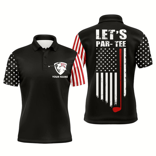 Goofygearprints American Flag Golf Polo Shirt For Men Custom Let'S Par Tee Patriotic Mens Golf Shirts Black Style 2