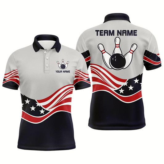 Goofygearprints American Flag Bowling Jersey For Men Custom Polo Bowling Shirt Patriotic Bowling Shirt For Team Style 1
