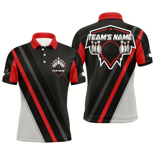 Goofygearprints Black&Red Bowling Polo Shirt For Men Vintage Bowling Team League Jersey Custom Bowling Shirt Style 1