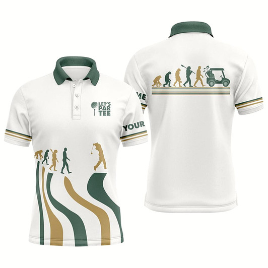 Goofygearprints Evolution Of The Golf White Polo Shirt Lets Par Tee Custom Golf Shirts For Men Golf Gifts Style 1