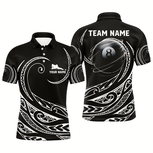 Goofygearprints Personalized Black White 8 Ball Pool Tribal Pattern Men Polo Shirts Custom 3D Billiard Pool Jersey