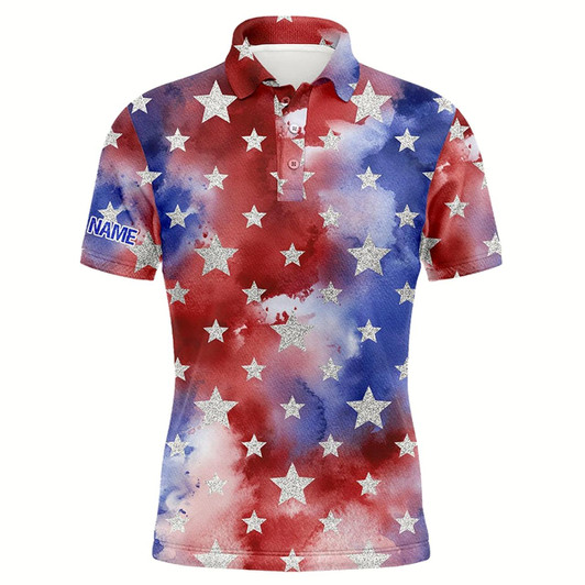Goofygearprints Red, White And Blue Tie Dye Mens Golf Polo Shirts Custom Team Golf Shirts, Golf Gifts For Men