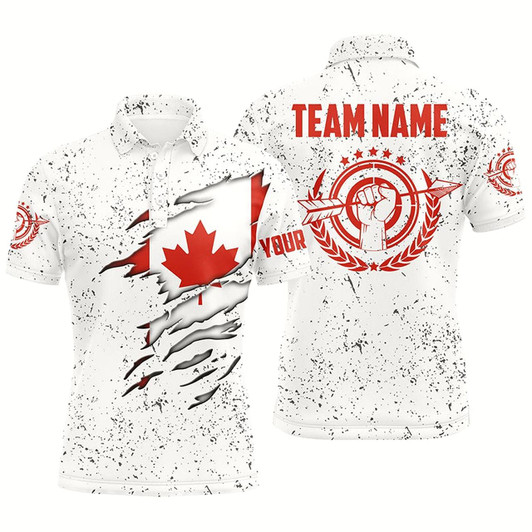 Goofygearprints Personalized Grunge Canada Archery Men Polo Shirts, Patriotic Canadian Flag Shirts For Archers Style 2