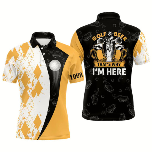 Goofygearprints Golf And Beer That'S Why I'M Here Argyle Mens Polo Shirt Beer Golf Shirt For Men Golf Gifts