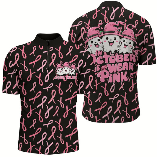 Goofygearprints Custom Cute Funny Halloween Breast Cancer Polo Shirts For Men "In October We Wear Pink"