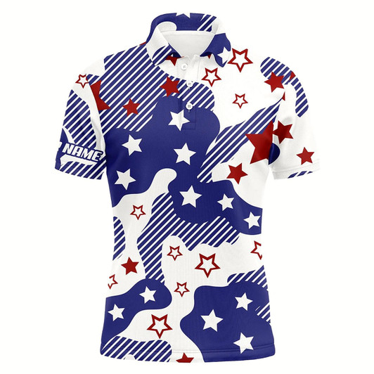 Goofygearprints Mens Golf Polo Shirts Red White And Blue Star Pattern Custom Golf Shirt For Mens, Golfing Gifts Style 1