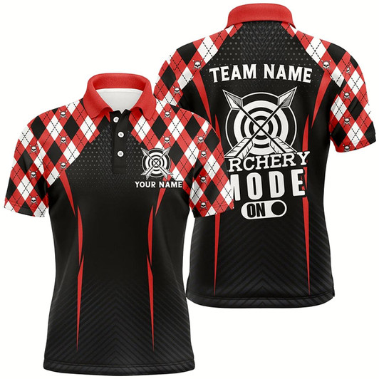 Goofygearprints Funny Archery Mode On Argyle Pattern Customized Men Archery Polo Shirts, Archery Team Jersey