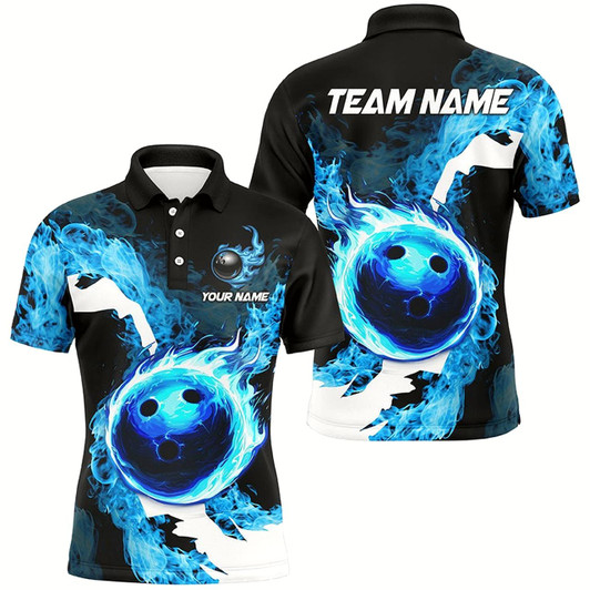 Goofygearprints Blue Flame Fire Bowling Shirts For Men Custom Bowling Team Jersey Bowling Polo & Quarter-Zip Shirts