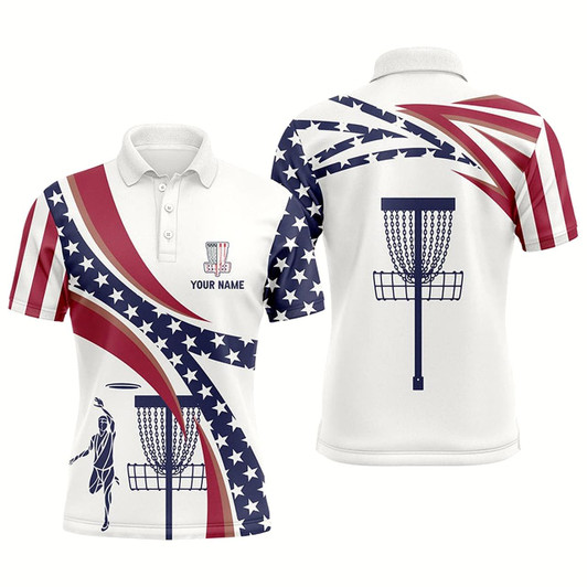 Goofygearprints American Flag Mens Disc Golf Polo Shirts Custom Name Patriotic Golf Shirts For Men, Golf Gifts