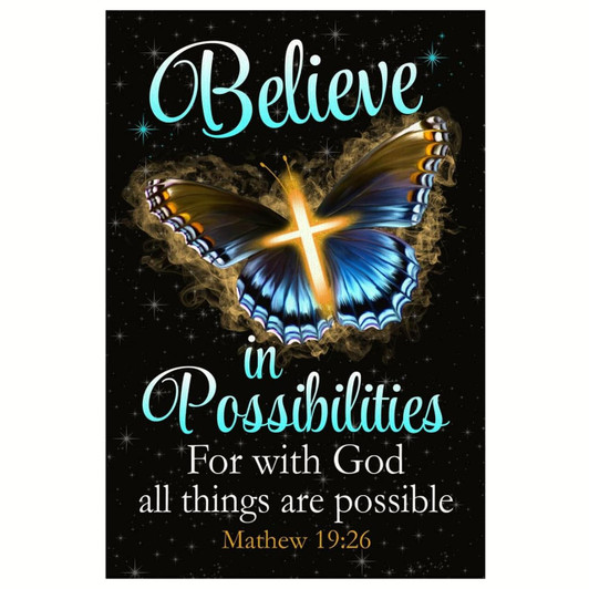 With God All Things Are Possible Bible Verse Canvas Wall Art Cross And Butterfly Design Christian Canvas Prints For